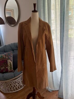 Louise Paris Vintage Camel Suede Long Coat Jacket